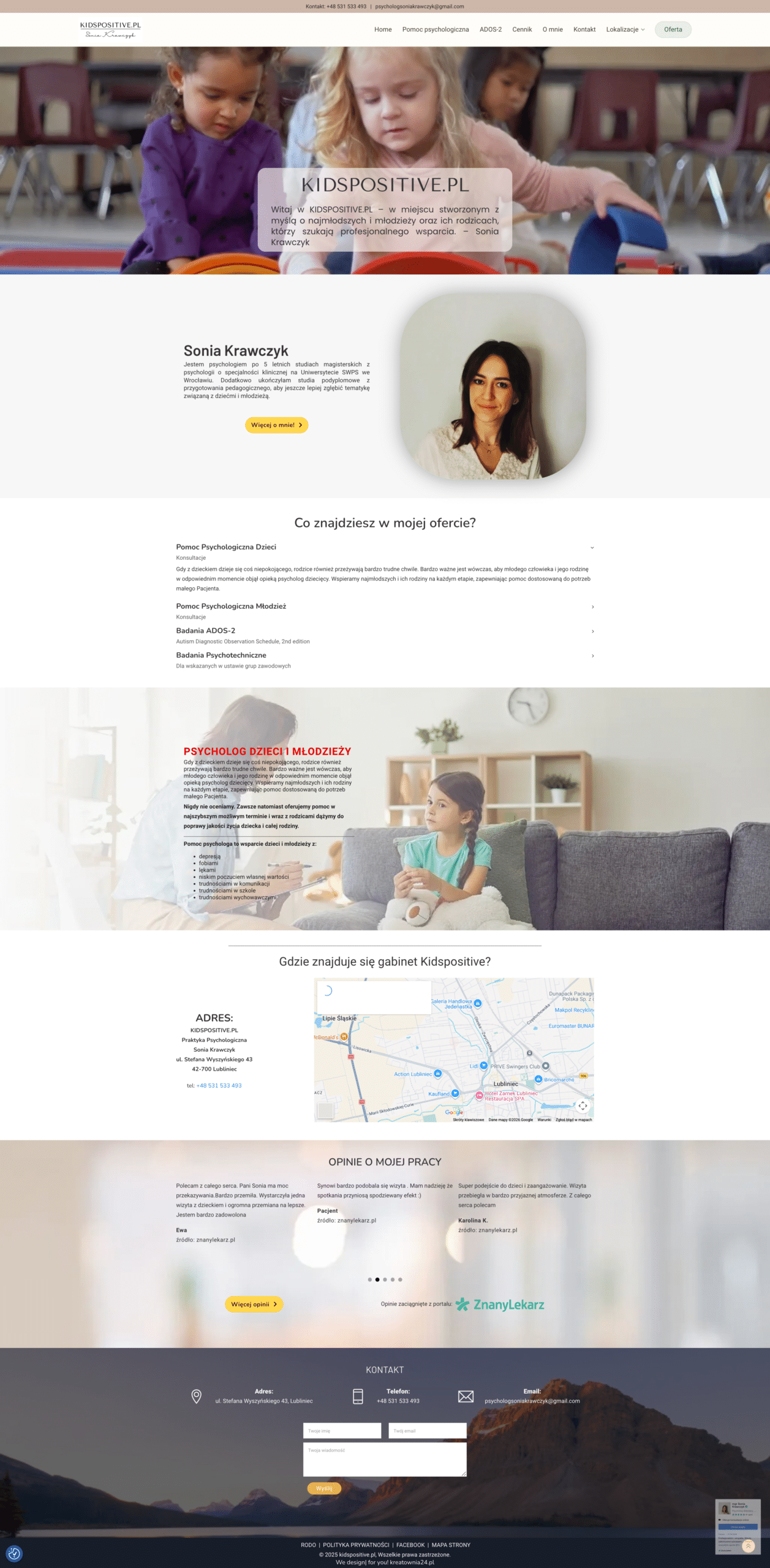 Realizacja strony internetowej KidsPositive - centrum terapii dzieci