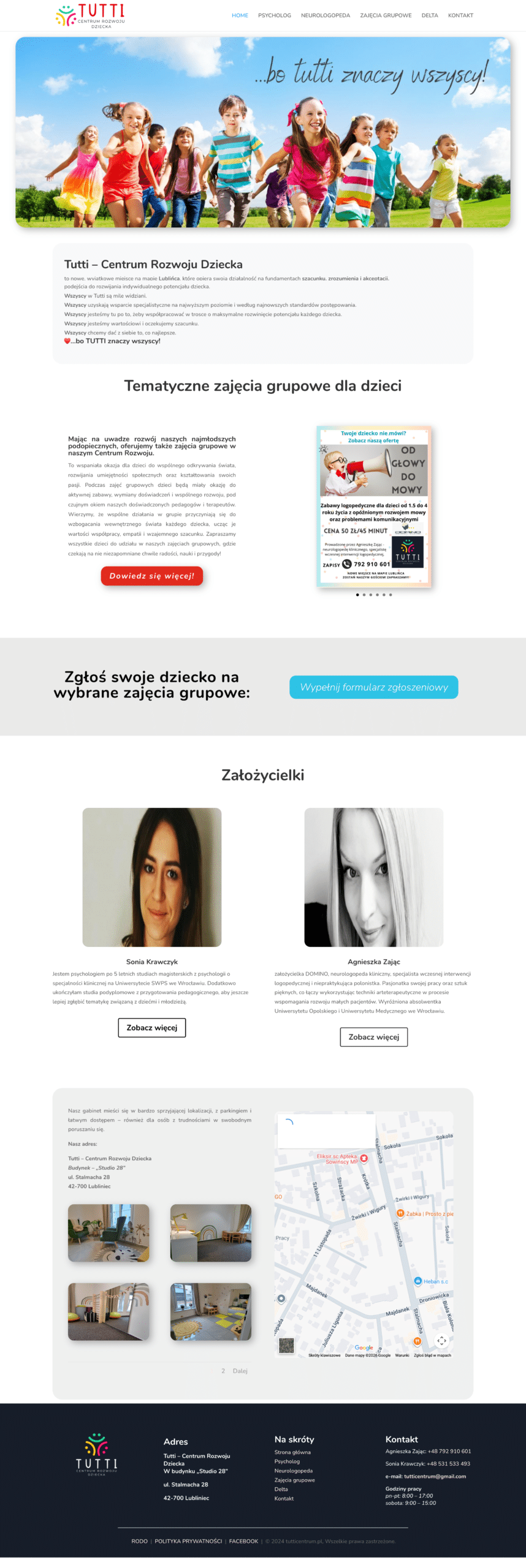 Projekt strony internetowej Tutti Centrum Rozwoju Dziecka - WordPress, branding